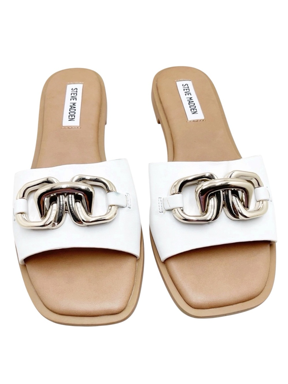 🆕{Steve Madden} Gene White Chain-Link Slide Sandals